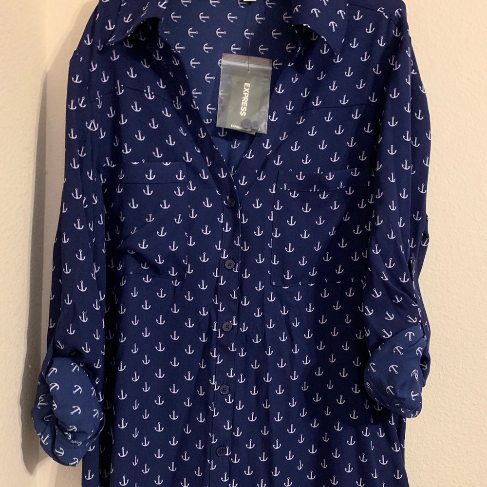 EXPRESS XS Navy Anchor Button Down Portofino Shirt